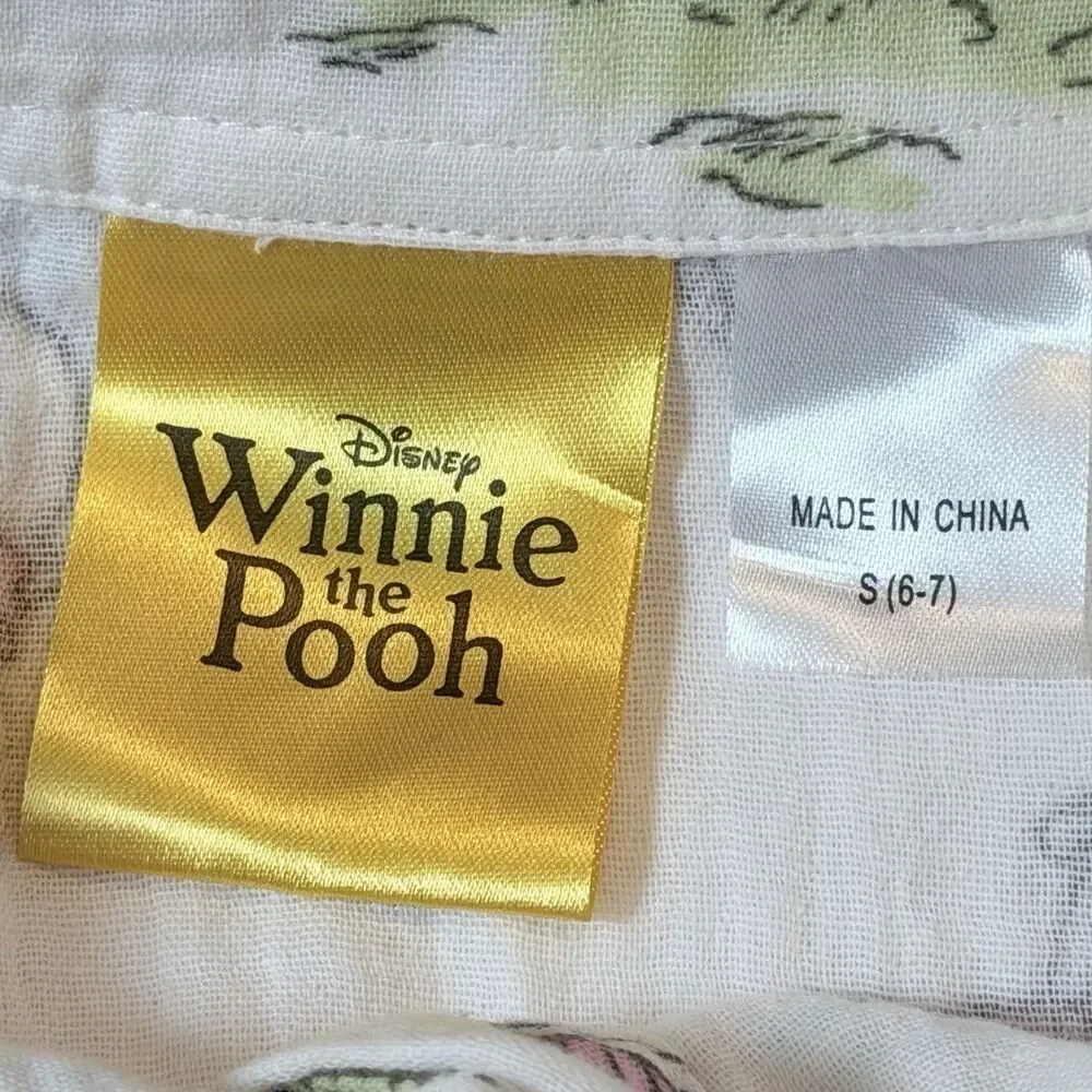 Disney Winnie The Pooh Girls Crop Top Blouse Button Down Short Sleeve Size S NWT
